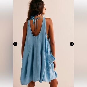 Free People Gauze oversized Pina Colada Sleeveless Tunic A-Line Dress Blue Large